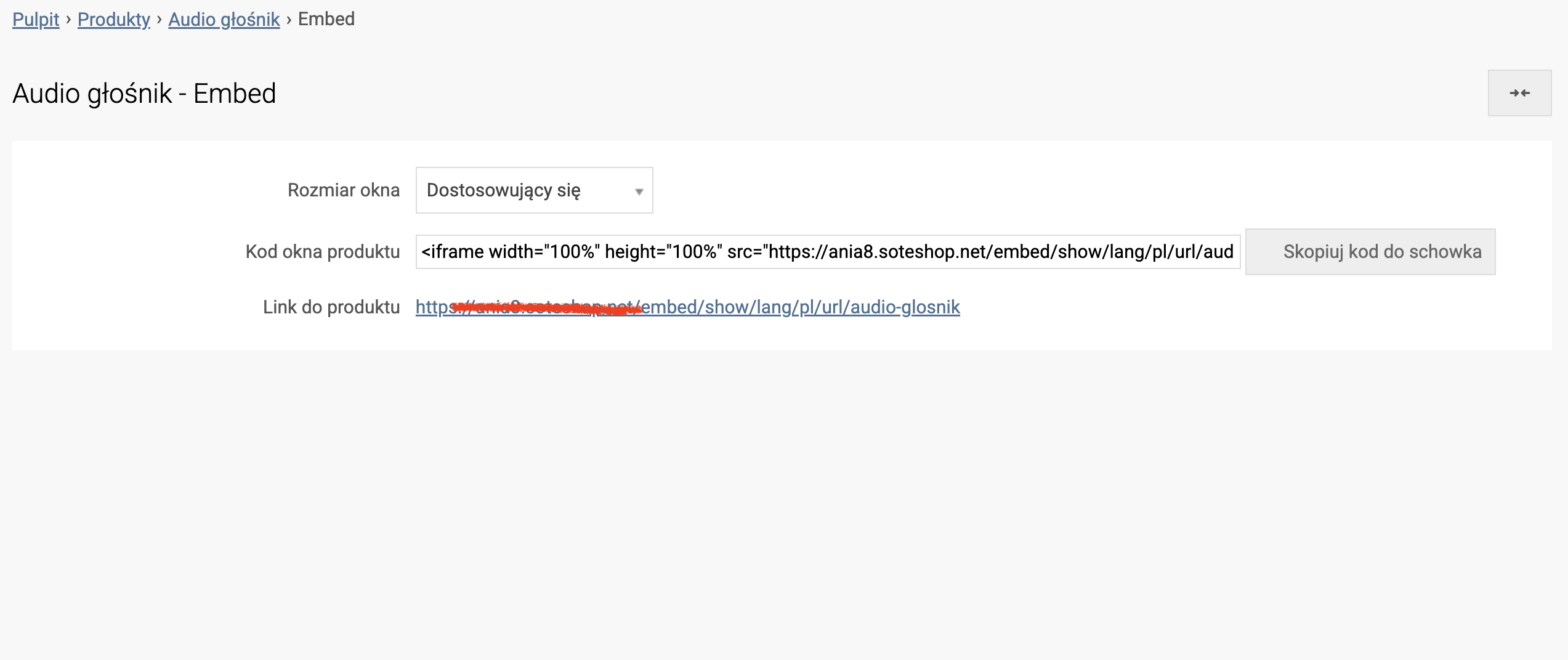 Indywidualny embed dla produktu Każdy produkt w sklepie ma swój unikalny kod